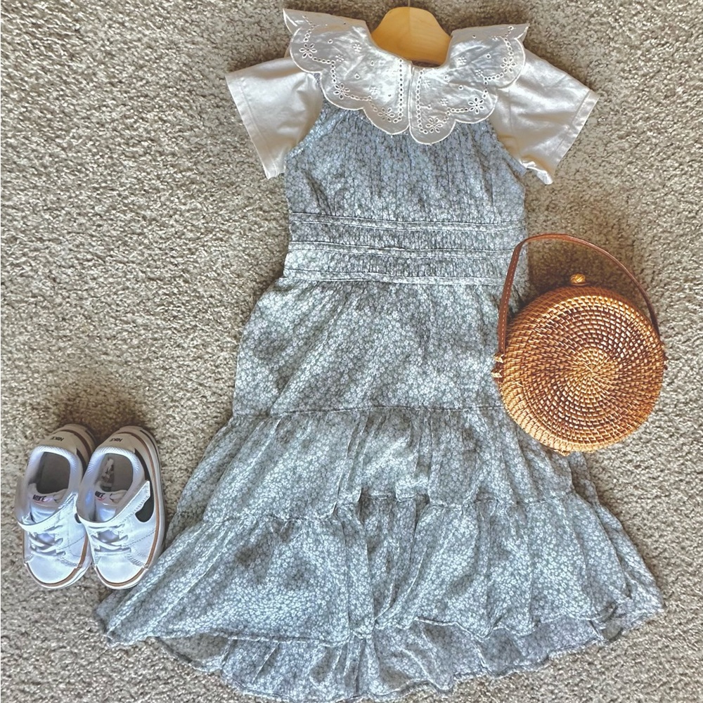 Abercrombie & Fitch smocked waist tiered midi dress.